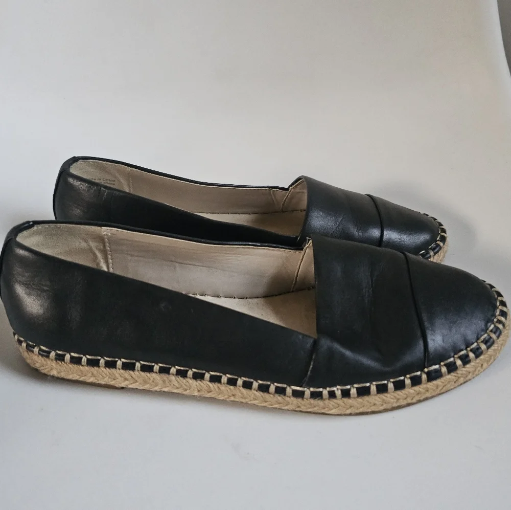 ☆ ALDO Black Leather Espadrille Slip Ons